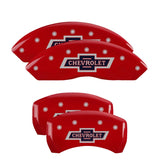 MGP 4 Caliper Covers Engraved F & R 100 Anniversary Red Finish Silver Char 2019 Chevrolet Colorado - 14235SBANRD