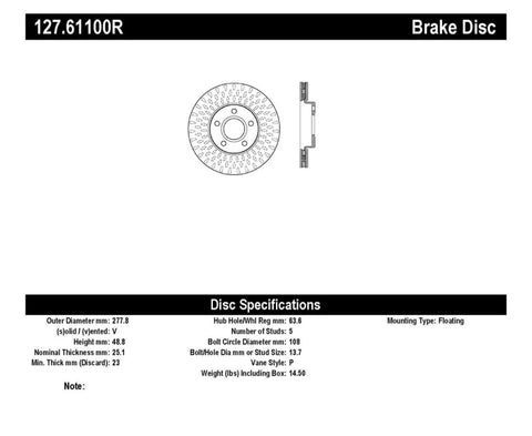 StopTech Slotted & Drilled Sport Brake Rotor - 127.61100R