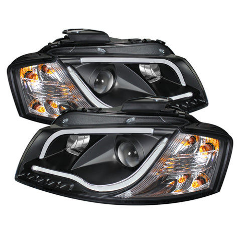 Spyder Audi A3 06-08 Projector Headlights Halogen Model- Light Tube DRL Blk PRO-YD-AA306-LTDRL-BK - 5071934