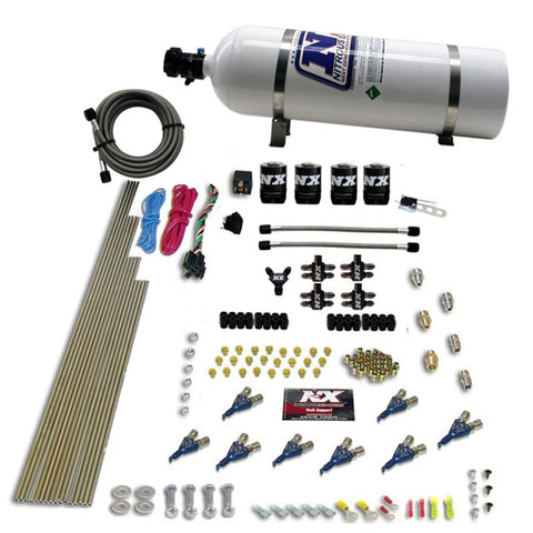 Nitrous Express 8 Cyl Piranha Direct Port 4 Solenoids Nitrous Kit (200-500HP EFI Jets) w/15lb Bottle - 80001EFI-15