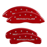 MGP 4 Caliper Covers Engraved Front & Rear With stripes/Dodge Black finish silver ch - 12134SDD3BK