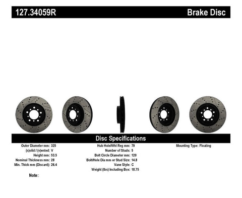 StopTech Slotted & Drilled Sport Brake Rotor - 127.34059R