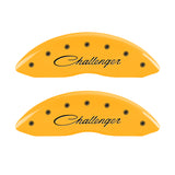 MGP 4 Caliper Covers Engraved Front Cursive/Challenger Engraved Rear RT Yellow finish black ch - 12088SCLRYL