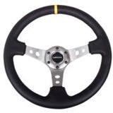 NRG Reinforced Steering Wheel (350mm / 3in. Deep) Blk Leather w/Gunmetal Cutout Spoke & Yellow CM - RST-006GM-Y