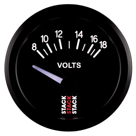 Autometer Stack Instruments 52mm 8-18V Electric Battery Voltage Gauge - Black - ST3216