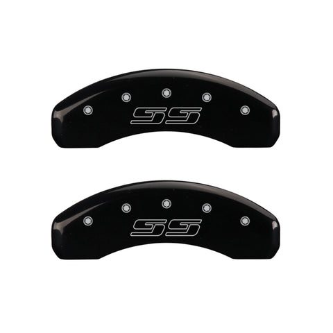 MGP 4 Caliper Covers Engraved Front & Rear Avalanche style/SS Black finish silver ch - 14048SSS1BK