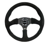 NRG Reinforced Steering Wheel (350mm / 2.5in. Deep) Blk Suede Comfort Grip w/5mm Matte Blk Spokes - RST-023MB-S