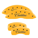 MGP 4 Caliper Covers Engraved Front & Rear Cursive/Cadillac Yellow finish black ch - 35007SCADYL