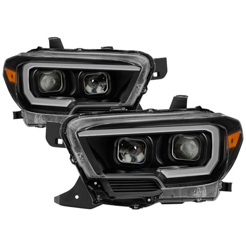 xTune 16-18 Toyota Tacoma SR/SR5 DRL Proj Headlights w/Turn Signal - Blk (PRO-JH-TTA16-SR-BK) - 9042997