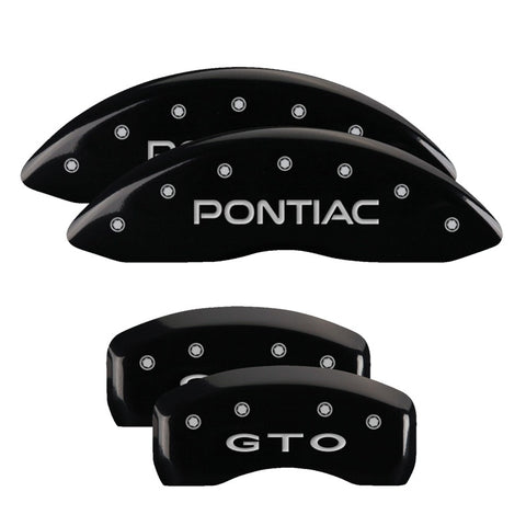 MGP 4 Caliper Covers Engraved Front Pontiac Engraved Rear GTO Black finish silver ch - 18029SGTOBK