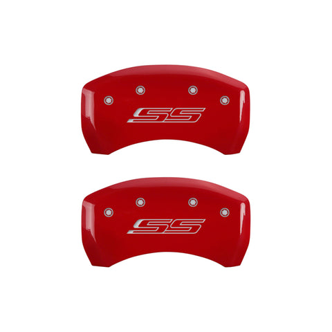 MGP 4 Caliper Covers Engraved Front & Rear Gen 5/SS Red finish silver ch - 14231SSS5RD