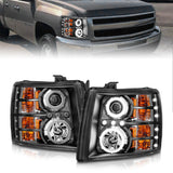 ANZO 2007-2013 Chevrolet Silverado 1500 Projector Headlights w/ Halo Black - 111107