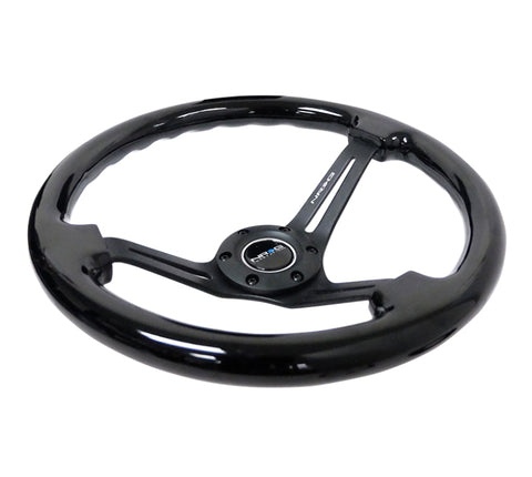 NRG Reinforced Steering Wheel (350mm / 3in. Deep) Blk Wood w/Blk Matte Spoke/Black Center Mark - RST-018BK-BK