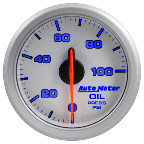 Autometer Airdrive 2-1/6in Oil Pressure Gauge 0-100 PSI - Silver - 9152-UL