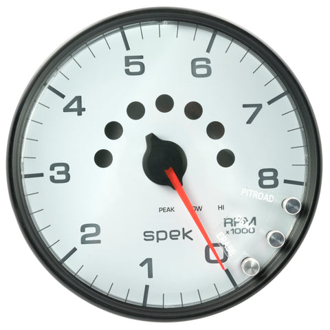 Autometer Spek-Pro Gauge Tachometer 5in 8K Rpm W/Shift Light & Peak Mem White/Black - P23812