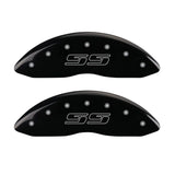 MGP 4 Caliper Covers Engraved Front & Rear Avalanche style/SS Black finish silver ch - 14048SSS1BK