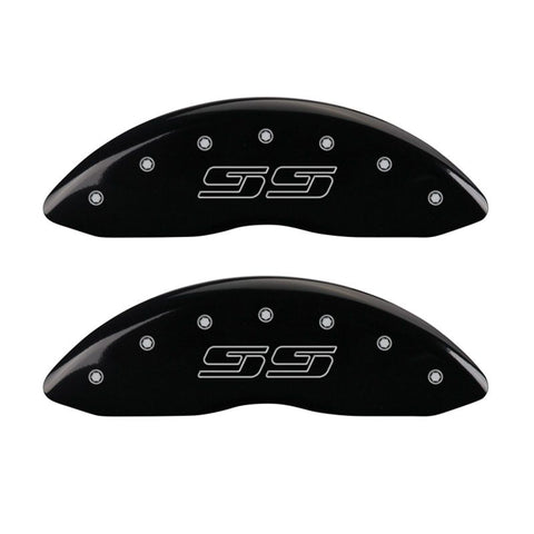 MGP 4 Caliper Covers Engraved Front & Rear Avalanche style/SS Black finish silver ch - 14048SSS1BK