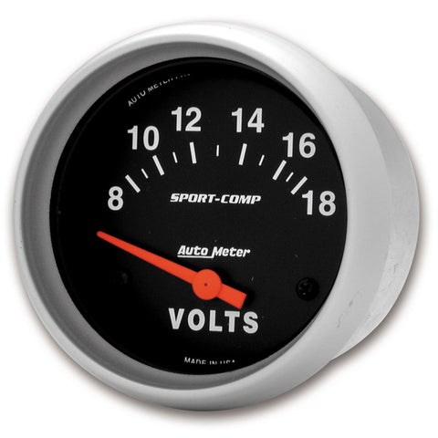 Autometer Sport-Comp 2 5/8in 8-18 Volt Short Sweep Electric Voltmeter Gauge - 3592