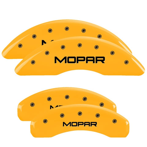 MGP 4 Caliper Covers Engraved Front & Rear Mopar Yellow Finish Black Char 2004 Chrysler Pacifica - 32002SMOPYL