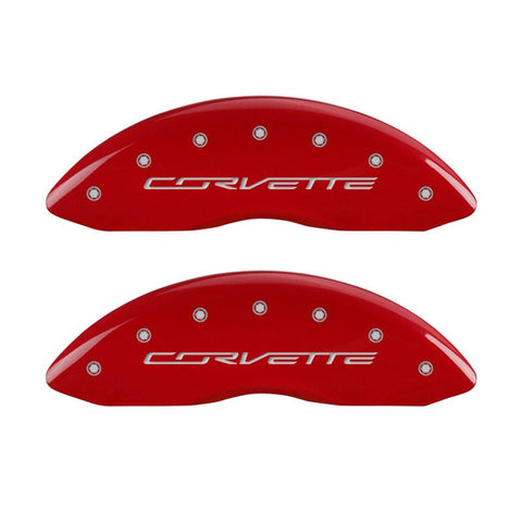 MGP 4 Caliper Covers Engraved Front & Rear C7/Corvette Red finish silver ch - 13009SCV7RD