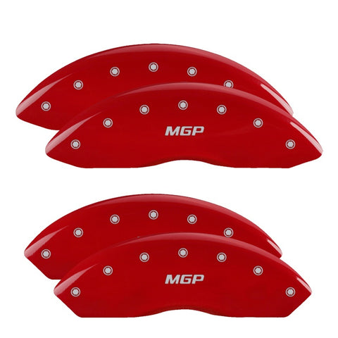 MGP 4 Caliper Covers Engraved Front & Rear MGP Red Finish Silver Char 2014 Chevrolet Express 2500 - 14243SMGPRD