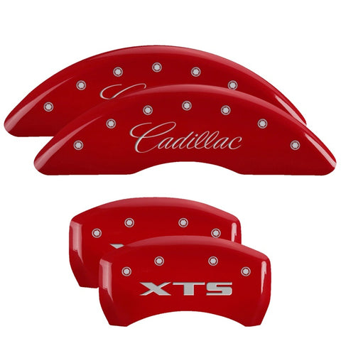 MGP 4 Caliper Covers Engraved Front Cadillac Engraved Rear XTS Red finish silver ch - 35008SXTSRD