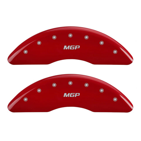 MGP 4 Caliper Covers Engraved Front & Rear MGP Red Finish Silver Characters 2017 Cadillac CT6 - 35026SMGPRD