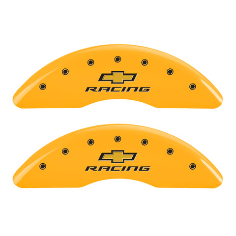 MGP 4 Caliper Covers Engraved F & R Chevy Racing Yellow Finish Black Char 2016 Chevrolet Camaro - 14241SBRCYL