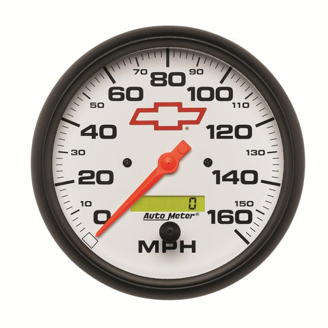 AutoMeter Gauge Speedometer 5in. 160MPH Elec. Programmable Chevy Red Bowtie White - 5889-00406