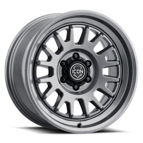 ICON Anza 17x8.5 5x5 -6mm Offset 4.5in BS 71.5mm Hub Bore Gun Metal Wheel - 8217857345GM