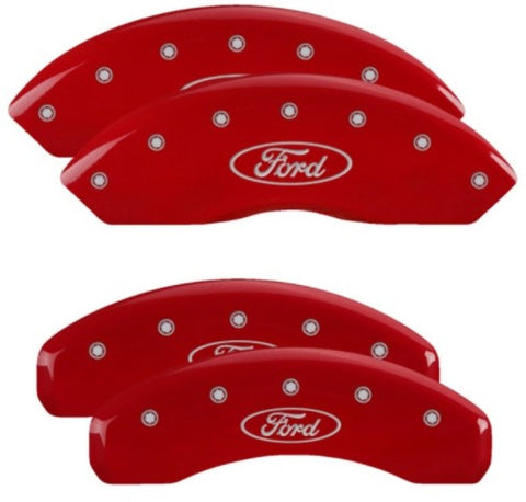 MGP 4 Caliper Covers Engraved Front & Rear Oval Logo/Ford Red Finish Silver Char 2019 Ford Ranger - 10248sfrdrd