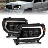 ANZO 05-11 Toyota Tacoma Full Proj Headlights w/Lght Bar Swchbk Seq. Blk. Housing w/Initiation Light - 111581