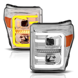 ANZO 11-16 Ford F-250/F-350/F-450 Projector Headlights w/ Plank Style Switchback Chrome w/Amber - 111407