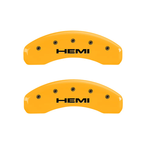 MGP 4 Caliper Covers Engraved Front & Rear Hemi Yellow Finish Black Char 2006 Jeep Commander - 42002SHEMYL