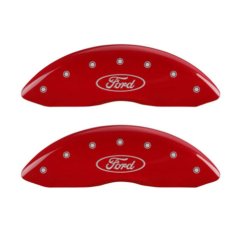 MGP 4 Caliper Covers Engraved Front & Rear Oval logo/Ford Red finish silver ch - 10239SFRDRD