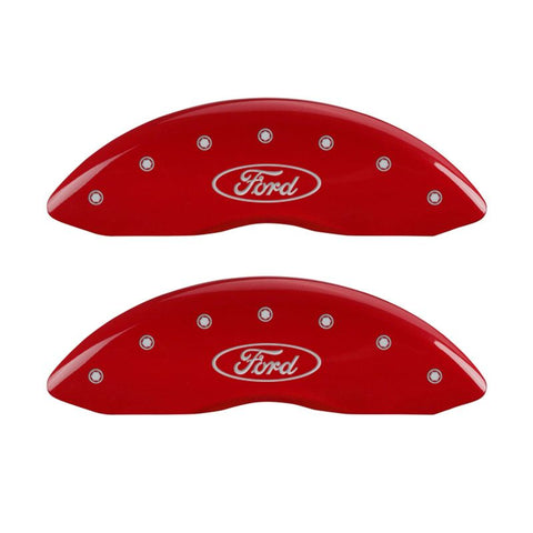 MGP 4 Caliper Covers Engraved Front & Rear Oval logo/Ford Red finish silver ch - 10215SFRDRD