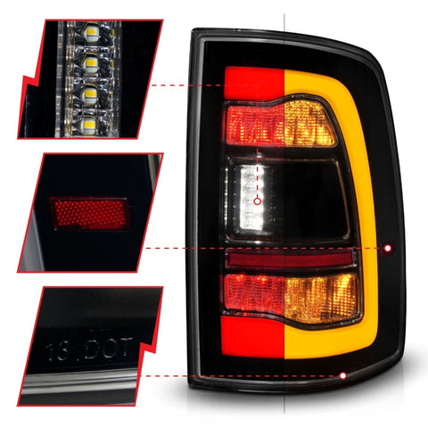 ANZO 09-18 Dodge Ram 1500 Sequential LED Taillights Smoke Black w/Switchback Amber Signal - 311472