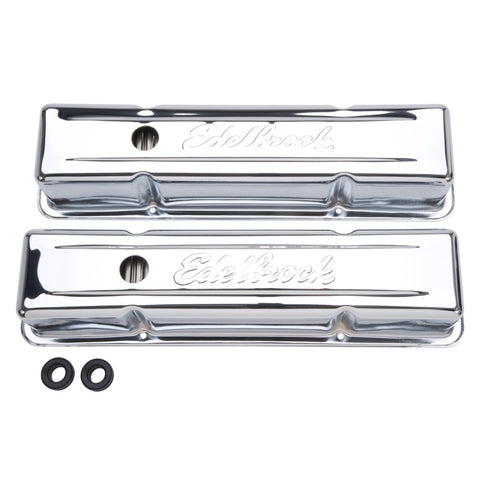 Edelbrock Valve Cover Signature Series Chevrolet 1959-1986 262-400 CI V8 Tall Chrome - 4649