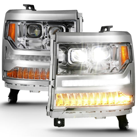 ANZO 14-15 GMC Sierra 1500/2500HD/3500HD Plank Style Projector Headlight - Chrome Housing - 111553