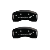 MGP 4 Caliper Covers Engraved Front & Rear With stripes/Avenger Black finish silver ch - 12192SAV1BK