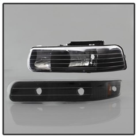 Xtune Chevy TahOE 00-06 Amber Crystal Headlights w/ Bumper Lights Black HD-JH-CSIL99-SET-AM-BK - 5064219