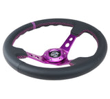 NRG Reinforced Steering Wheel (350mm / 3in. Deep) Black Leather w/Purple Center & Purple Stitching - RST-006PP