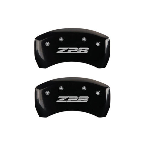 MGP 4 Caliper Covers Engraved Front Gen 4/Camaro Engraved Rear Gen 4/Z28 Black finish silver ch - 14027SZ84BK