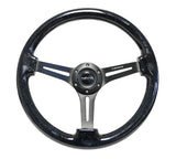 NRG Reinforced Steering Wheel (350mm / 3in. Deep) Black Multi Color Flake Wood w/ Black Matte Center - RST-018BSB-BK