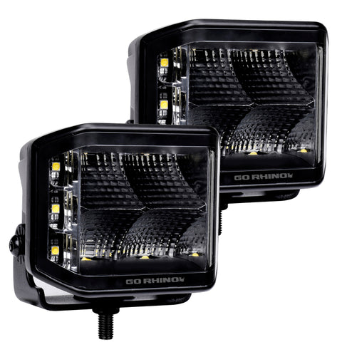 Go Rhino Xplor Blackout Series Cube LED Sideline Flood Light Kit (Surface Mount) 4x3 - Blk (Pair) - 750700321FCS