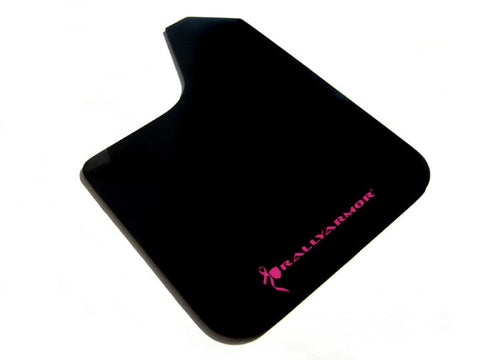 Rally Armor Universal Fit (No Hardware) Basic Black Mud Flap w/ Pink Logo - MF12-BAS-BCPK