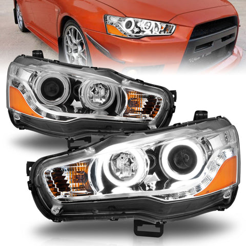 ANZO 2008-2015 Mitsubishi Lancer Projector Headlights w/ Halo Chrome (CCFL) - 121427