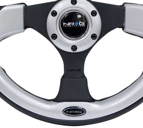 NRG Reinforced Steering Wheel (320mm) Blk w/Silver Trim & 5mm 3-Spoke - RST-001SL