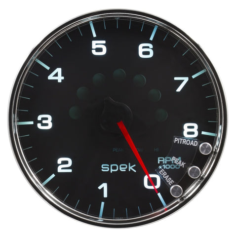 Autometer Spek-Pro Gauge Tachometer 5in 8K Rpm W/Shift Light & Peak Mem Black/Chrome - P23831