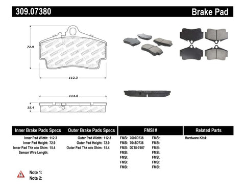 StopTech Performance 97-04 Porsche Boxster / 00-08 Boxster S / 98-08 911 Rear Brake Pads - 309.07380